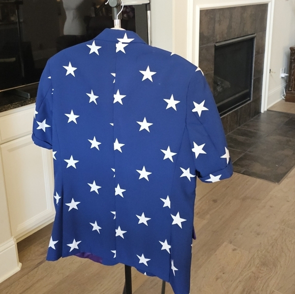 OpposuitsBlazer Adult  Blue White Stars Print Sport Coat Jacket us 42 - Picture 9 of 16